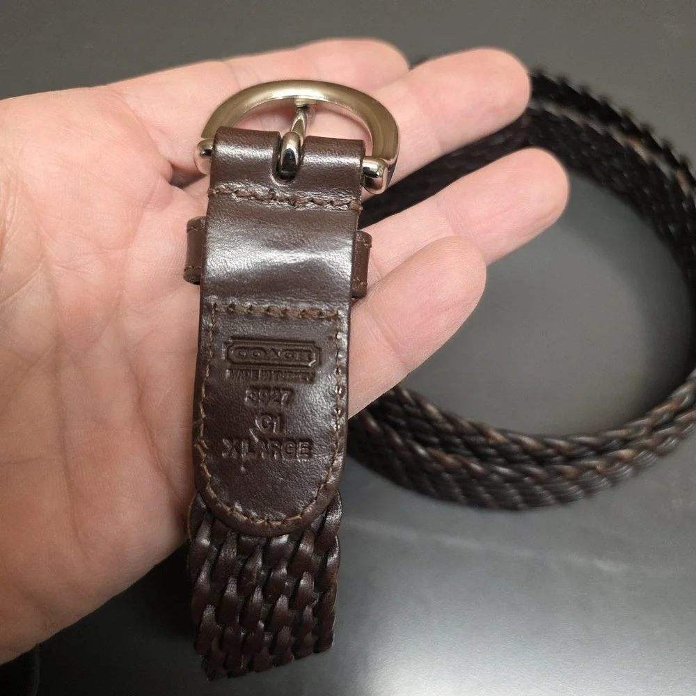 Coach Belt Mens XL Brown Braided‎ Leather Woven Silver Buckle Casual Dress